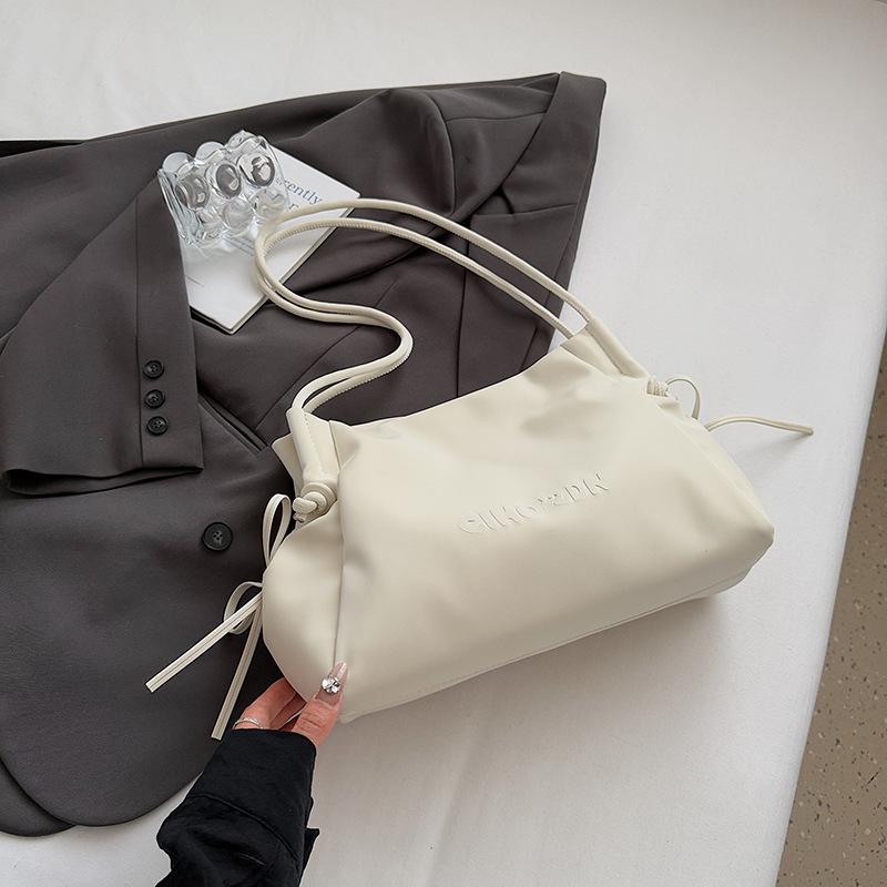 Elegant Pink One Shoulder Bag for Women Temperament Versatile Bow Tote Bag Texture Soft PU Pleated Cloud Bags New Trend