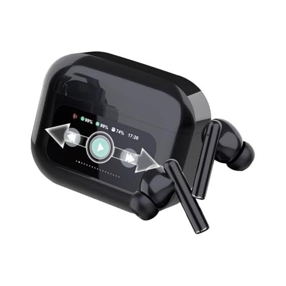 Bluetooth 5.4 completely wireless earphones with touch display, LCD case, ANC, entosound, built-in microphone, HiFi, high fidelity, hands-free