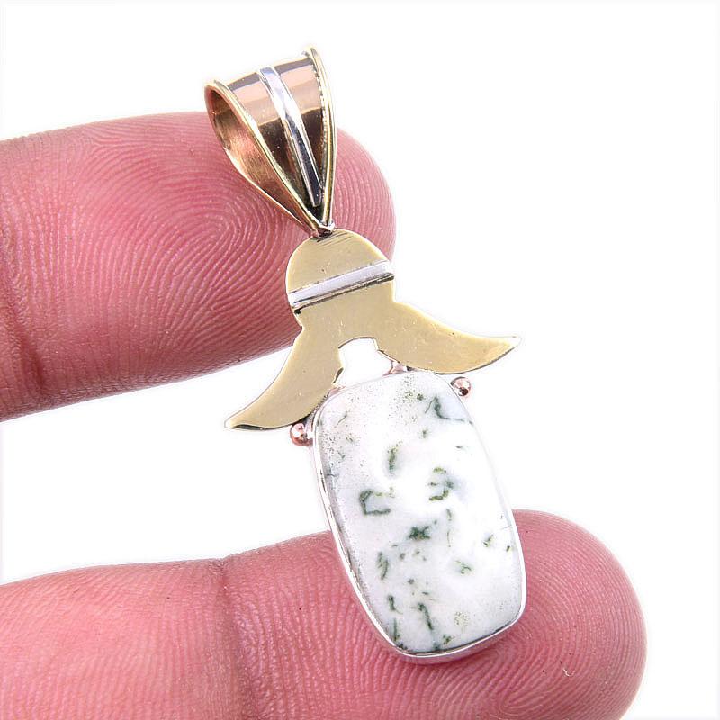 

Natural Dendrite Opal 925 Solid Sterling Silver Gift TwoTone Pendant 1.50 y5b02
