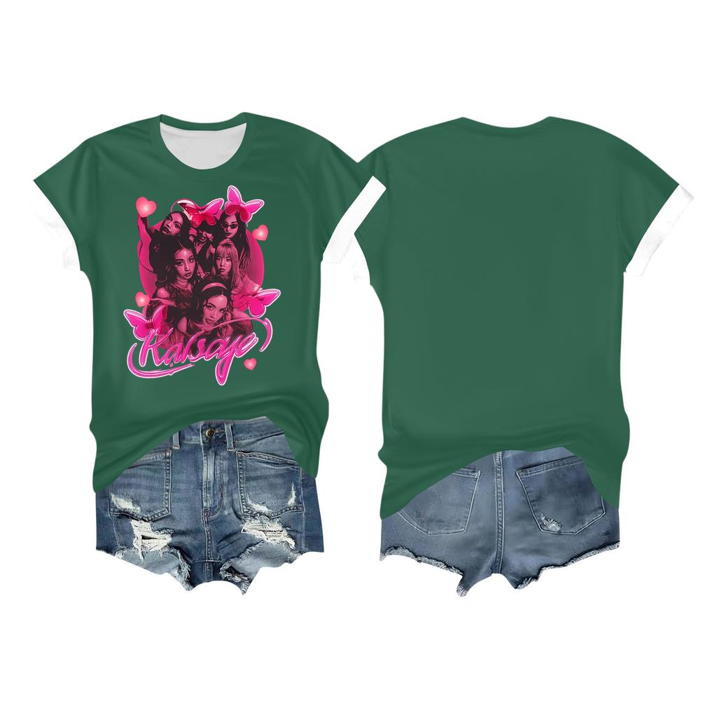 Women's Casual Printed T-shirt Round Neck Pullover Short Sleeve Top