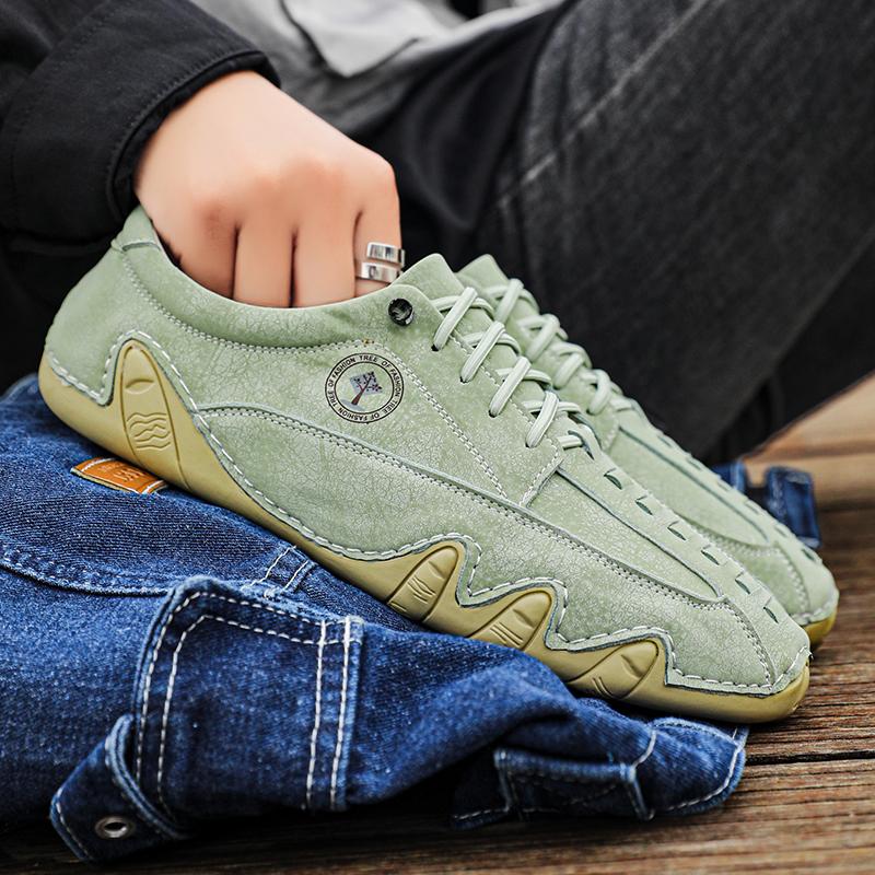 Fashion Casual Walking Shoes Lightweight Vulcanize Shoes Non-Slip Comfortable Breathable for Daily Flats Men's Leather Lace-Up Sneakers