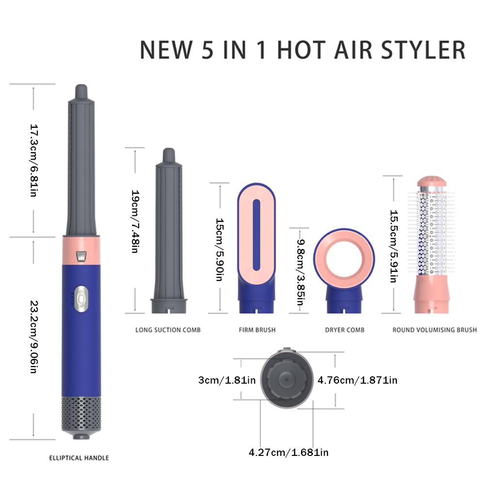 Professional 5-in-1 Hair Dryer Brush Curling Iron with Fast Heating Diffuser & Comb Attachments for Hair Styling