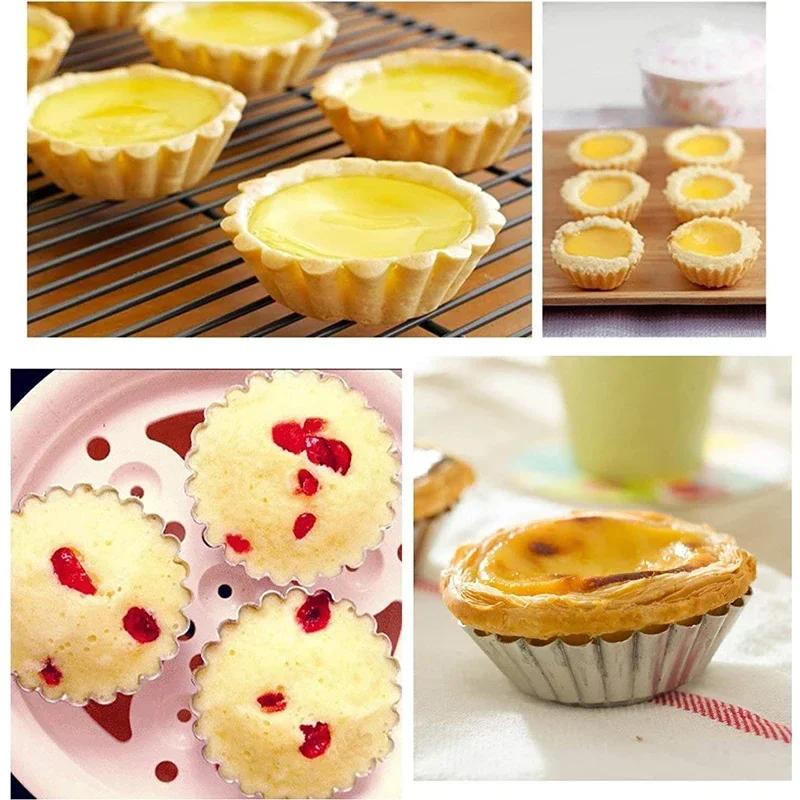 10Pcs Nonstick Ripple Egg Tart Mold Flower Shape Reusable Stainless Steel Cupcake Muffin Cake Mold Baking Cup Tartlets Pan