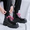 2024 men's shoes spring and autumn casual leather boots platform explosion Internet celebrity men's mid-top leather shoes Martin boots 9155-R