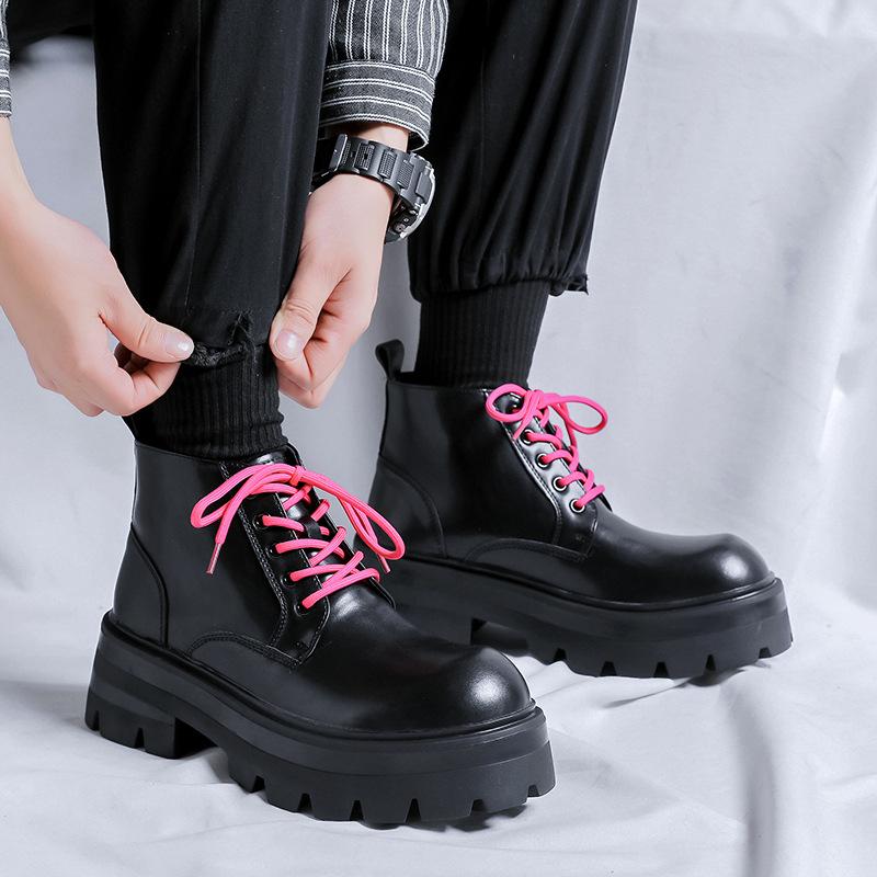 2024 men's shoes spring and autumn casual leather boots platform explosion Internet celebrity men's mid-top leather shoes Martin boots 9155-R