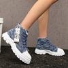 Fashion High Top Lace Up Denim Canvas Shoes for Women 2025 Thick Sole Zipper Decor Sneakers Woman Breathable Soft Sole Sneakers Mujer