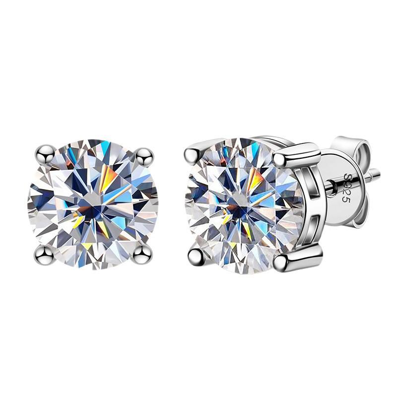 D Color 2 Carat Moissanite Stud Earrings, 18k Gold-plated S925 Sterling Silver for Women