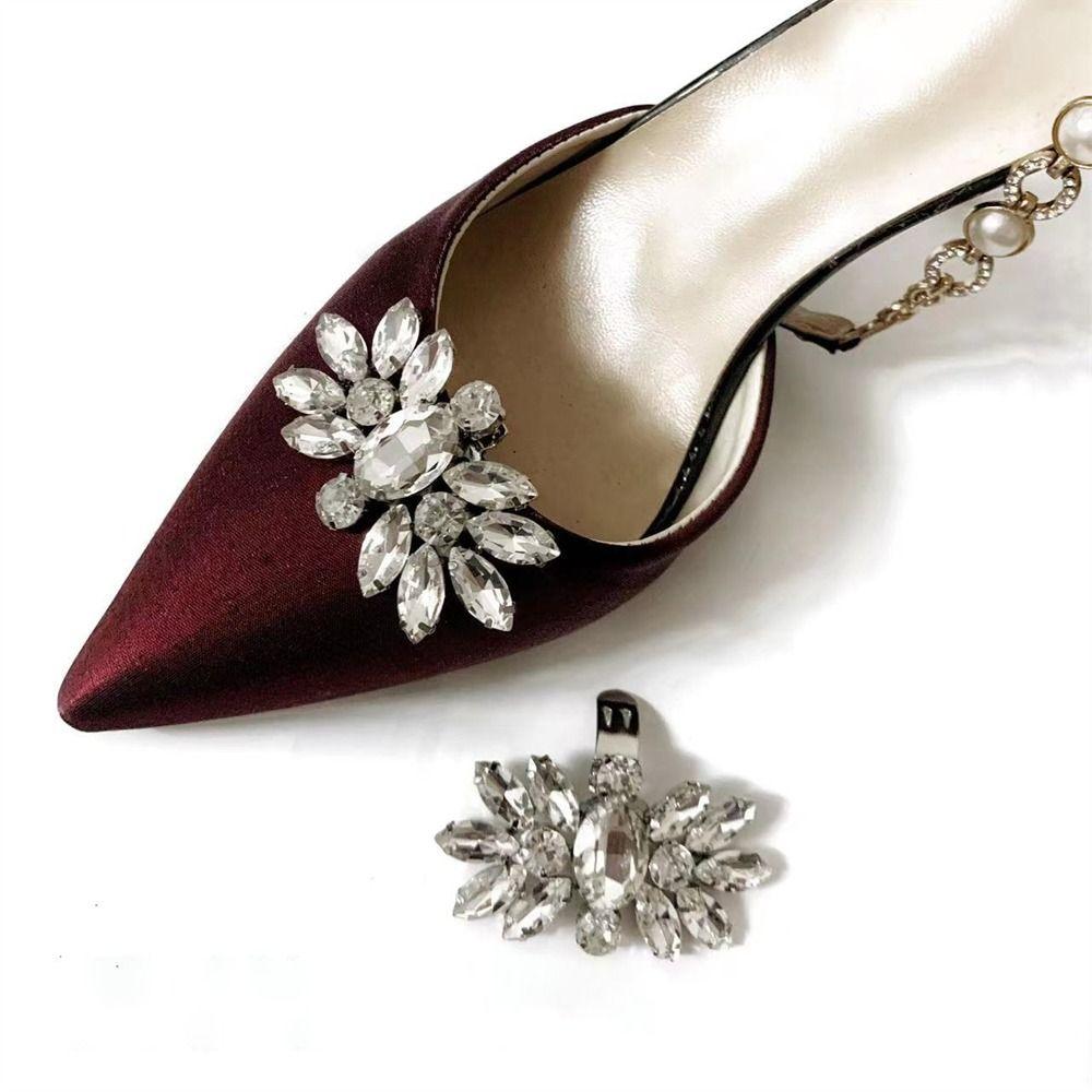 1PC Removable Lady Shoe Clips Wedding Bride Shoes Decoration Women High Heel Charms Jewelry Rhinestones Crystal Shoes Decoration