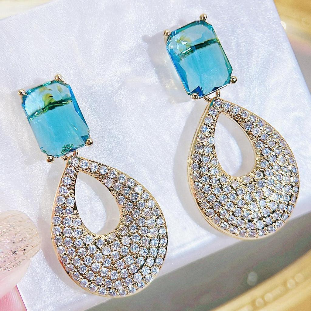 CMM Gjennomsiktig Lyseblå Rosa Cubic Zirconia Gylne Dråpe Øredobber Brudepike Brude Elskersmykker Beste Gave