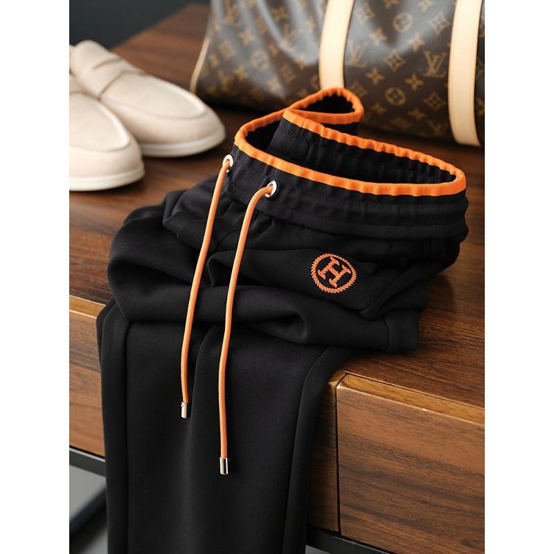 Mens Casual Pants Slim Fit Straight Leg Sports Sweatpants With H Embroidery Modal Blend Wear