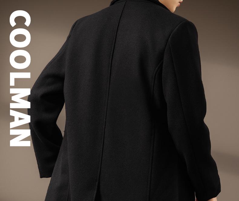 Men's Wool Tweed Mid-Length Suit Collar Windbreaker - British Style Autumn/Winter Coat