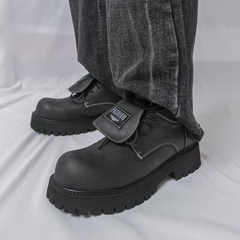 Plus Size Men's Thick Sole High Top Martin Boots - Autumn/Winter Motorcycle Style British Fashion