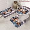4Pcs Adorable Kittens Shower Curtain Set with Non-Slip Bath Mat, Toilet Lid Cover, Contour Rug & 12 Hooks, Bathroom Decor