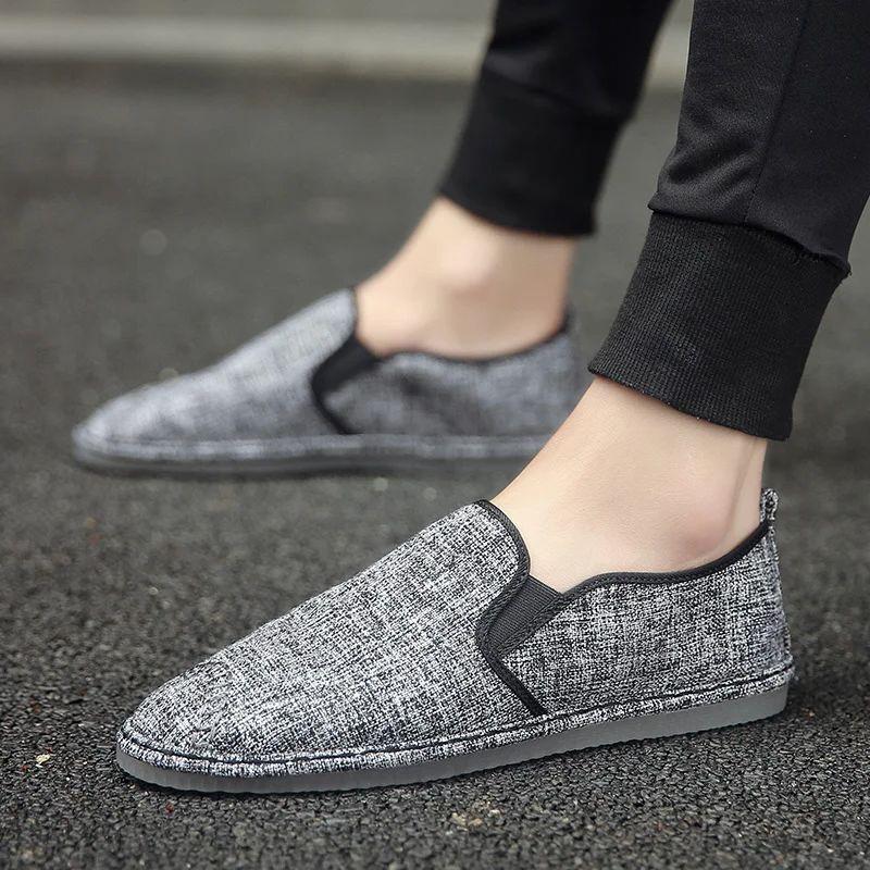Hot Sale Classic Mens White Loafers Handmade Slip-On Shoes Men Comfortable Breathable Canvas Flat Shoes Men Lazy Casual Footwear