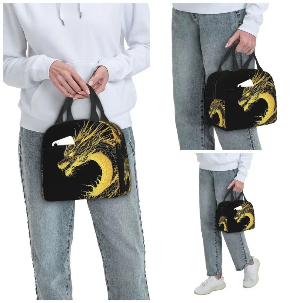 Golden Dragon Pattern Insulated Lunch Bag for Kids School Cooler Thermal Food Box Tote Portable Lunch Boxes Container