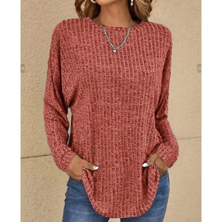 2023 Damen Casual Vintage Einfarbiges T-Shirt Frühling Herbst Mode Rundhals Langarm Locker Elegant Allround-Pullover
