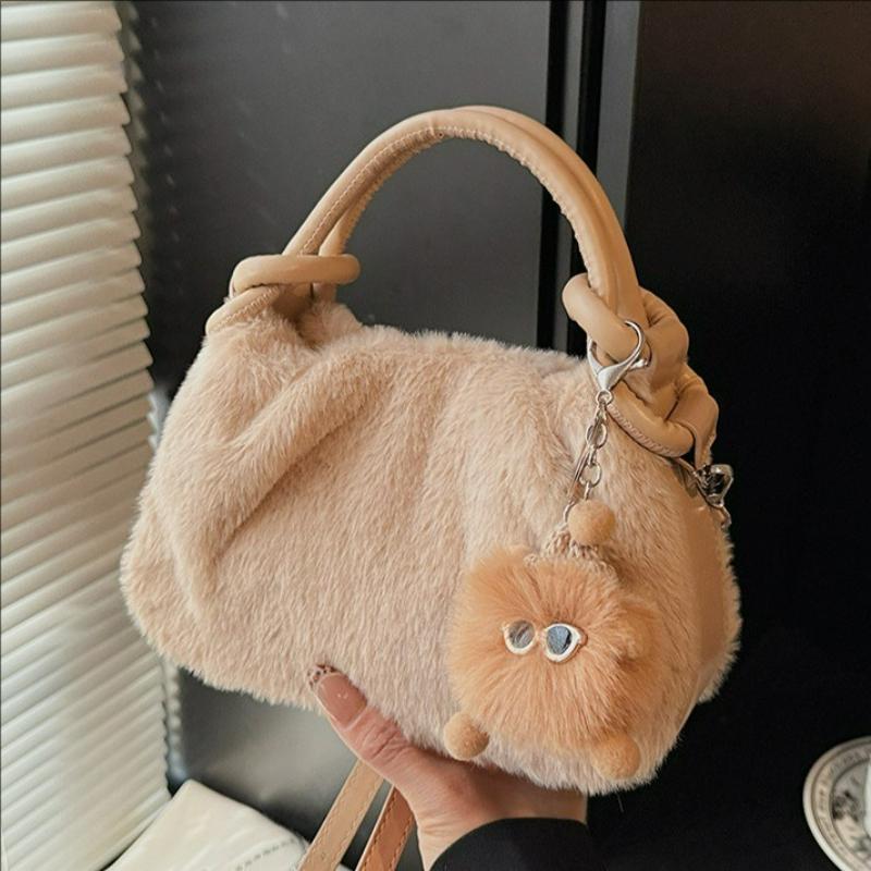 Winter Korean Style Fluffy Crossbody Bag Fashiable Women Causal Versatile Shoulder Bag Furry Simple Texture Handle Storage Bag