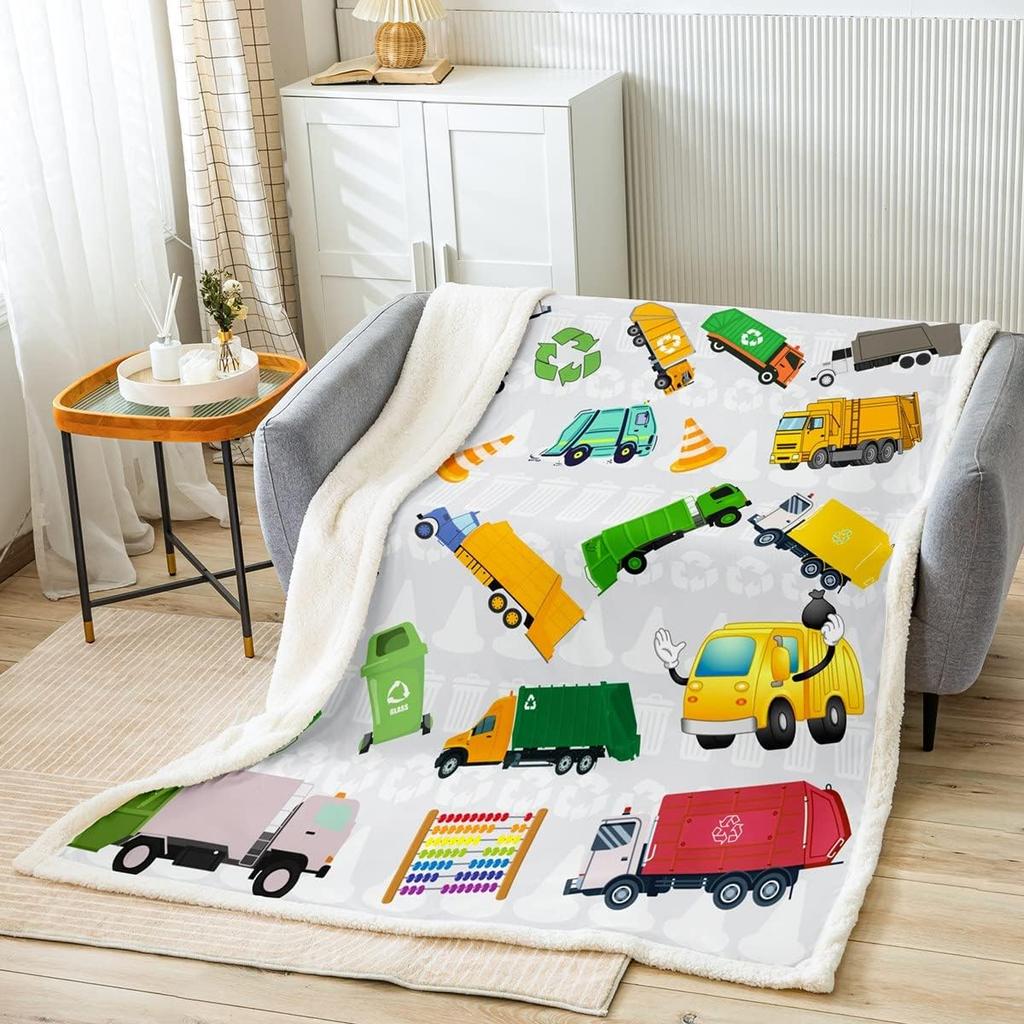 Garbage Truck Blanket Soft Fleece Throw Recycling Theme Kids Room Decor Educational Gift Baby Gift