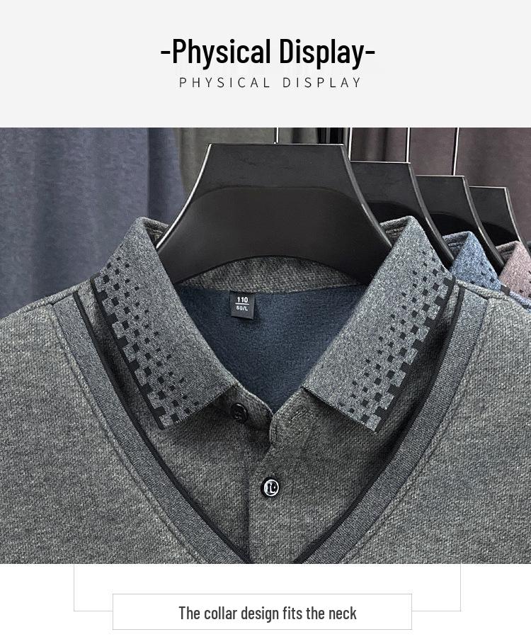 Herren Herbst/Winter Verdickter Samt Wolle Revers Zweiteiliger Lagenpullover für Mittleres und Älteres Alter