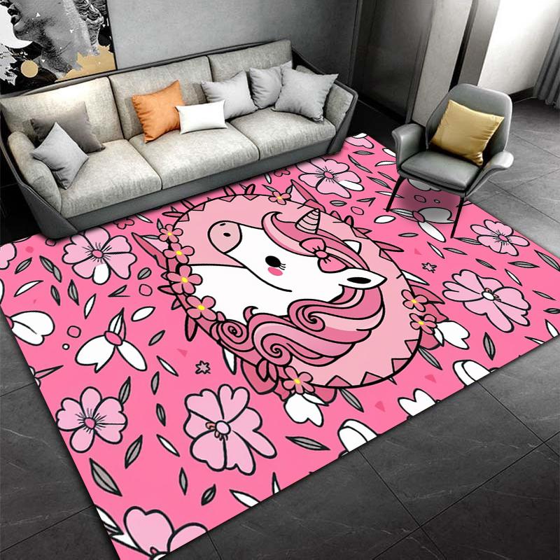Pink Unicorn Carpet with Floral Pattern for Kids Room or Living Area Suitable for use as an anti-slip for living room bedroom sofas