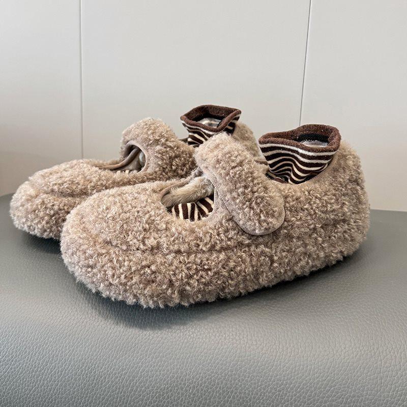 Shoes Mary Jane shoes versatile Velcro night shallow mouth new thick sole one pedal lazy winter velvet retro 40