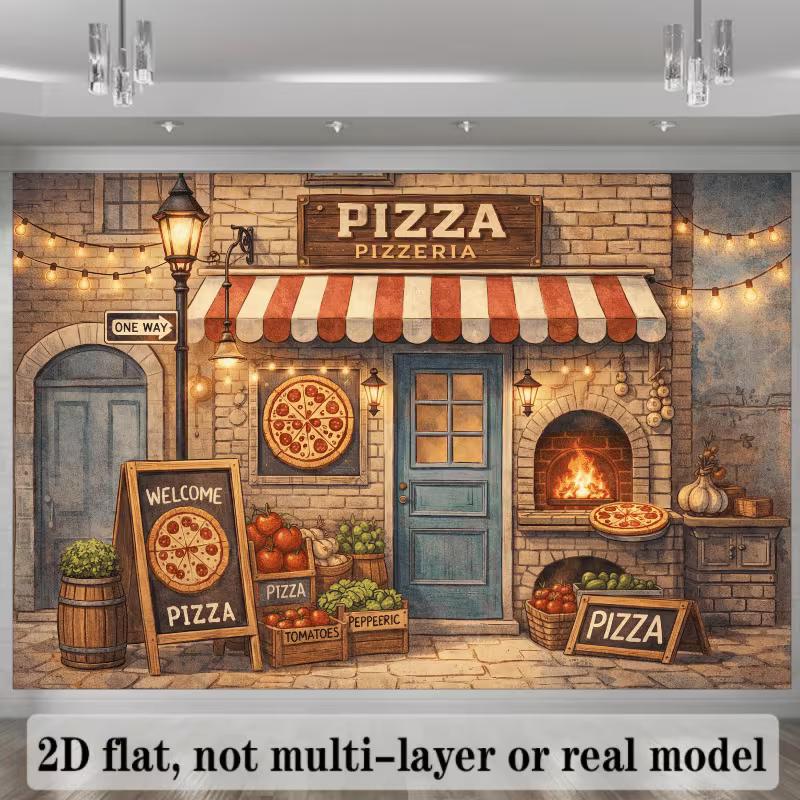 2D Pizzeria Backdrop Vintage Pizza Shop Photography Background