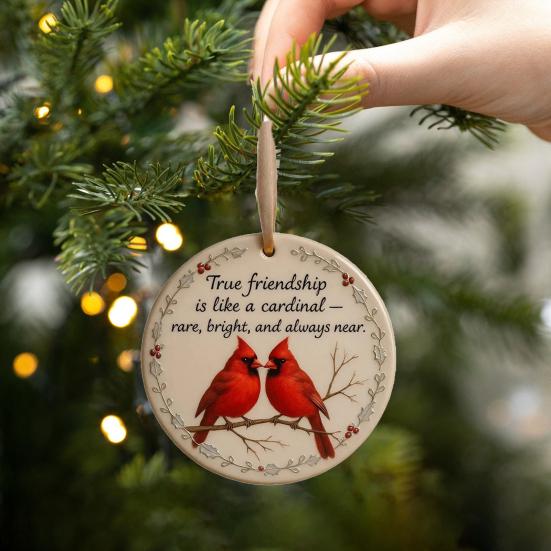 Red Birds Christmas Ornaments Round Acrylic Red Bird Hanging Ornaments for Christmas Tree Friendship