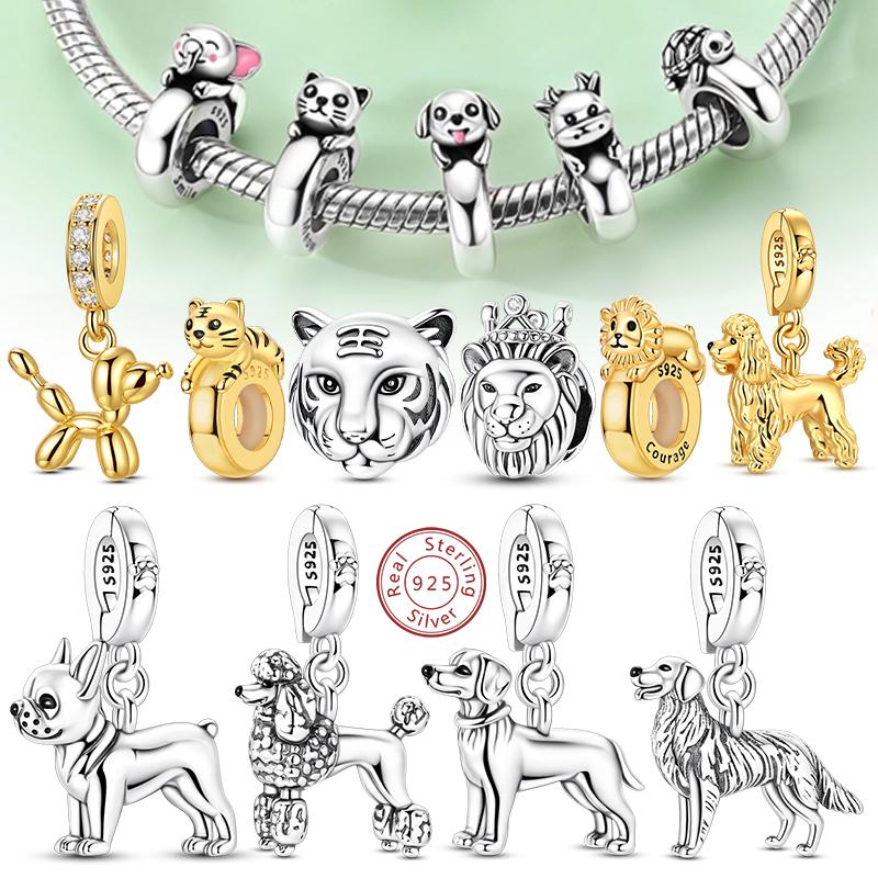 925 Silver Teddy Poodle Dog Cat Charms Beads Pendant Universal Buckle Fit Bracelet DIY Jewelry Gift