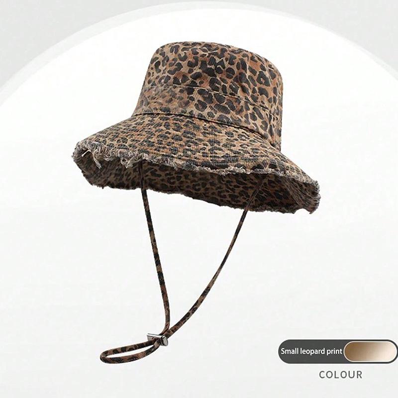 Leopardenmuster Hot Girl Fransenrand Bucket Hat Trendy Vielseitig Outdoor Faltbarer Sonnenhut