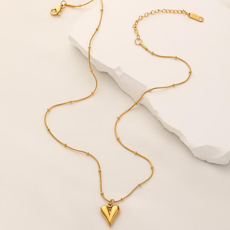 Ramos Temperament Heart Pendant Chain Necklace for Women Stainless Steel Stylish Choker Necklace Zircon Party Gift