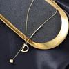Korean Style Minimalist Titanium Steel Non-Fading Letter Pendant Short Necklace for Women