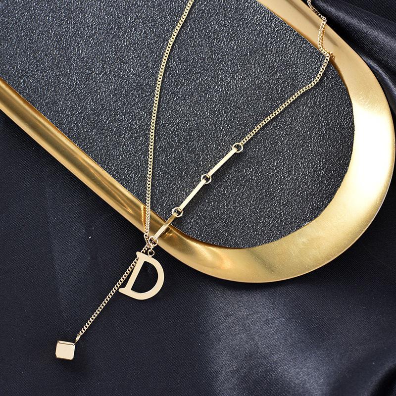 Korean Style Minimalist Titanium Steel Non-Fading Letter Pendant Short Necklace for Women