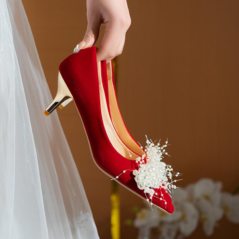 Fashion Aphixta 5cm 7cm 10cm 12cm Super High Stiletto Heels Pumps Women Office String Bead  Pearl Appliques Party Shoes Plus Big Size 45