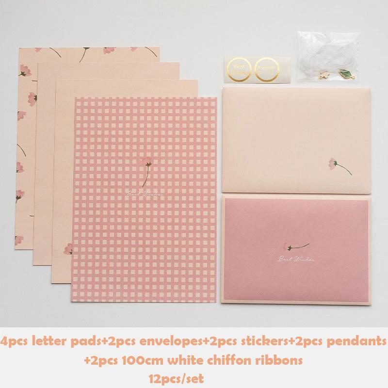 12pc/set Ins Floral Envelopes Kawaii Letter Pads DIY Wedding Party Invitations Cards Envelopes with Stickers Korean Stationery