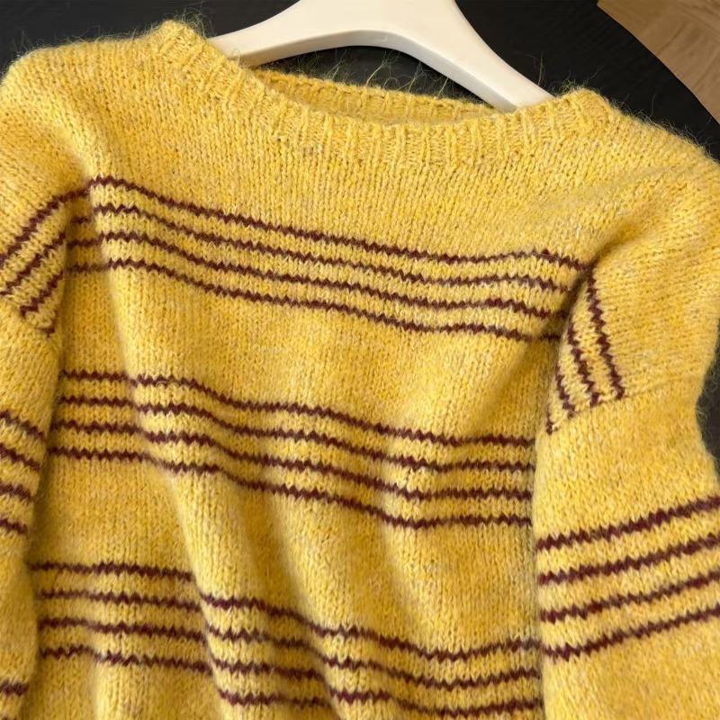 Herbst- und Winter-gestreifter Ingwer-Pullover lässig locker Freizeit-Oberteil See