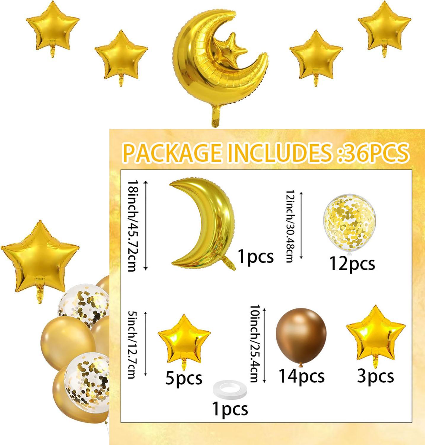 

Eid Mubarak Moon and Star Foil Balloons with Latex Balloons Ramadan Theme Party Backdrop Decor Set for Indoor and Outdoor Use others