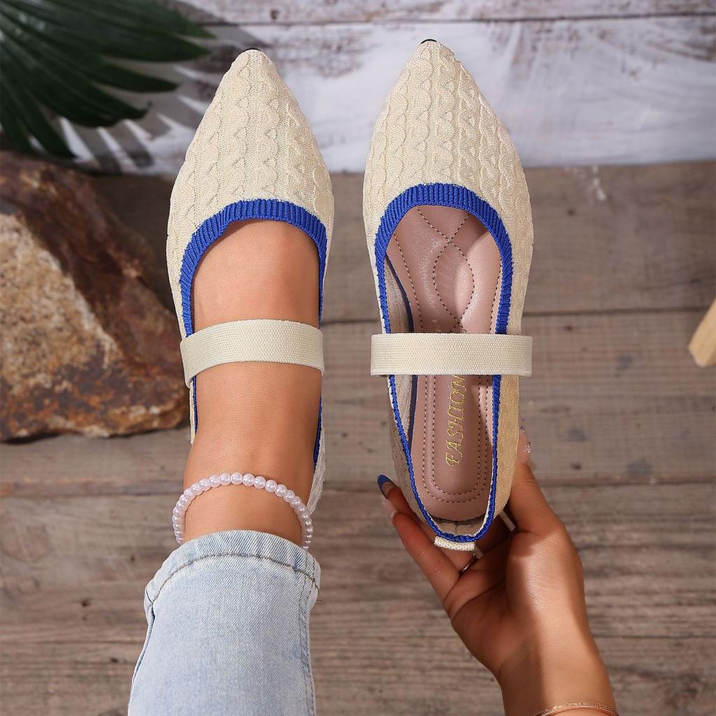Large Pointed Flat Bottomed Shallow Mouth Retro Breathable Color Blocked Lazy Shoes