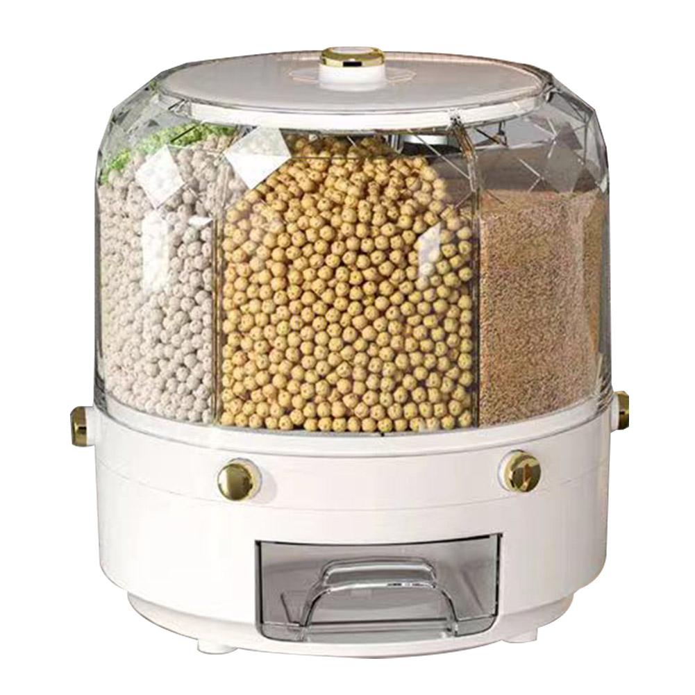 6-Grid Rotating Grain Dispenser Large Capacity Clear Food Dispenser Insect-Proof Sealed Dry Cereal Grain Bucket for Home Kitchen белый