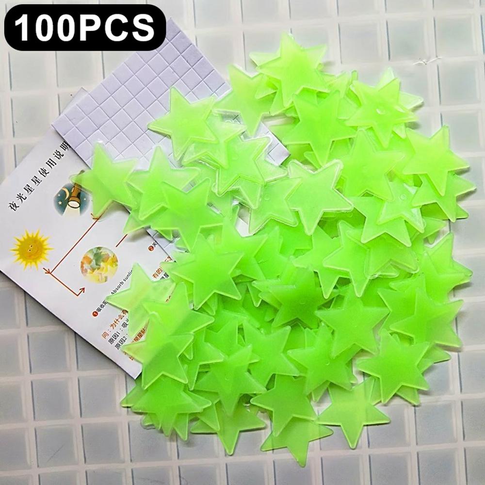 100 Stück 3cm 3D Plastiksterne Leuchtende Wandaufkleber Schlafzimmer Party Klassenzimmer Selbstklebende Fluoreszierende Dekoration