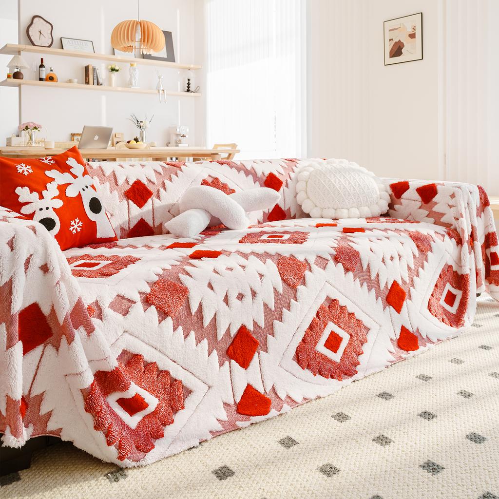 Cold-weather Off-white Aesthetic Plush Loveseat Mat Throw Total Coverage Pet-proof Mark Claw-resistant Slip-resistant Fluffy Settee Throw Family