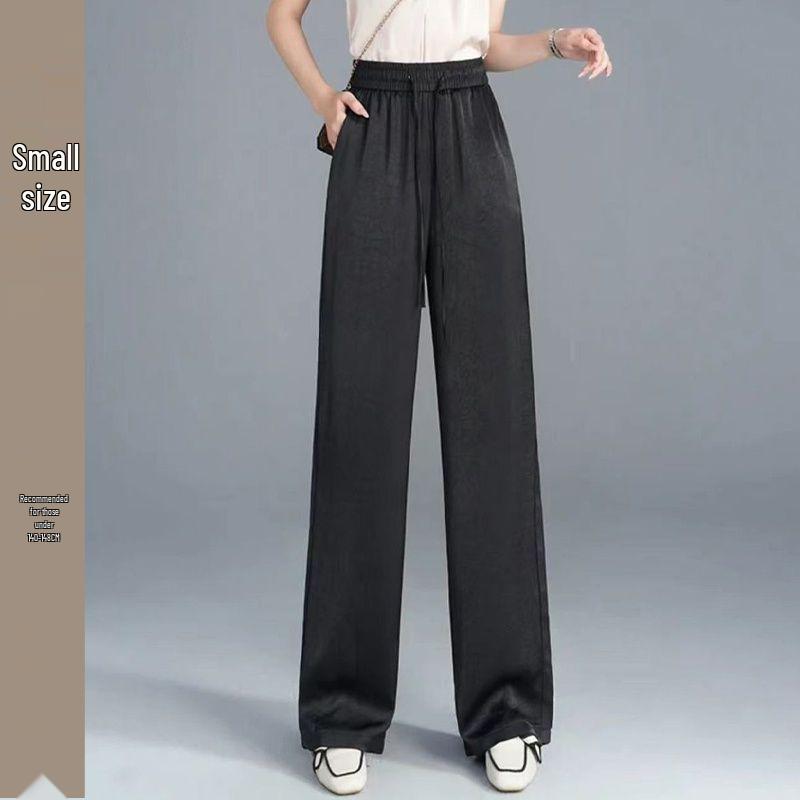 Women's Small Silky Wide-Leg Pants, Summer Eight-Point Length, Thin & Draped Texture