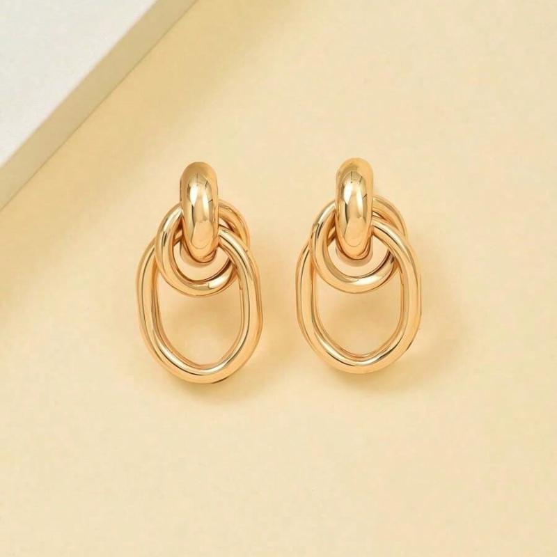 1pair Fashionable Gold Tone Metal Multi-Turn Knotted Design Stud Earrings for Women, Double Hoop Studs, Statement Dangling Earrings, Unique Earrings