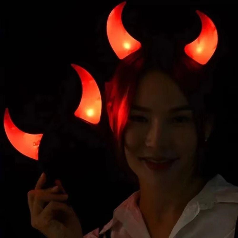 Small/Medium LED Headband Bull Horns Red Glowing Headband Durable Horn Headband  Halloween Party