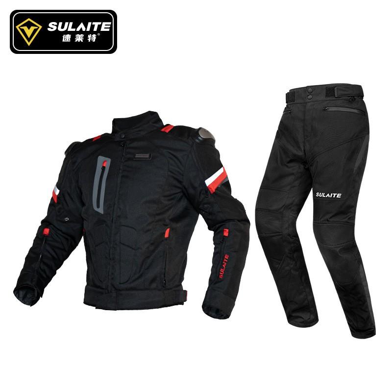 SULAITE Off-Road Motorcycle Riding Jacket Pants Set Winter Warm Waterproof CE2 Armor Protective Gear Men