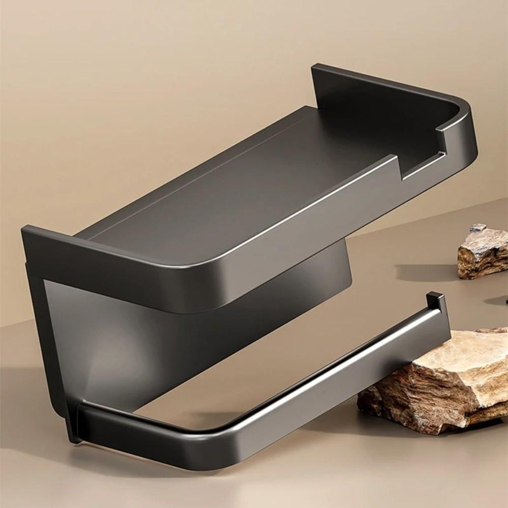 Multifunctional Plastic Toilet Paper Holder Wall Mounted No Drilling Toilet Organizer Rack With Shelf Tissue Holder Bathroom Use