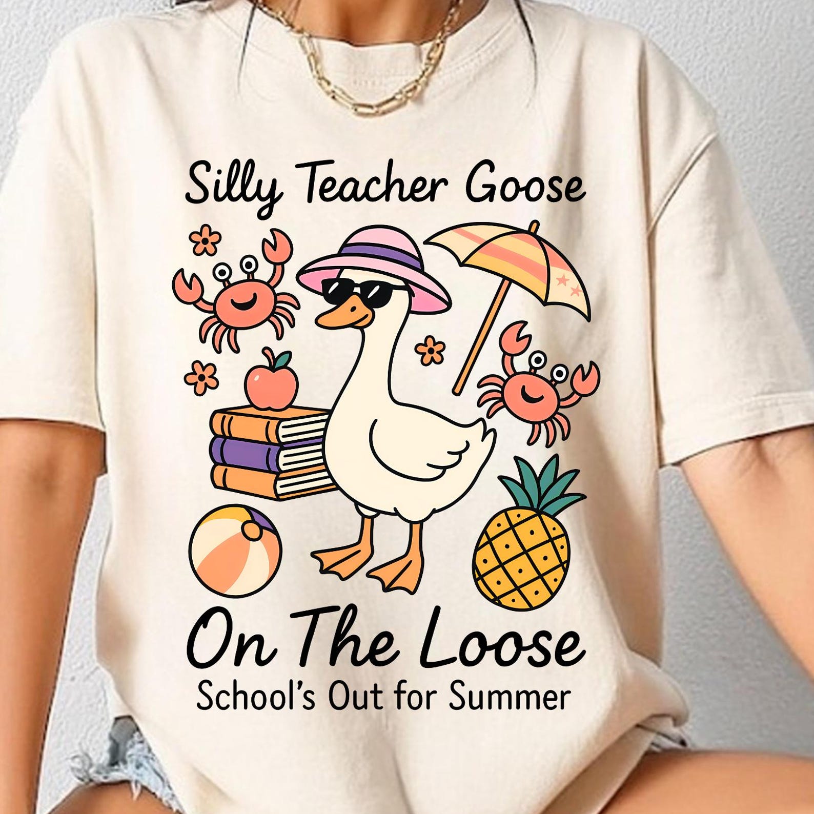 Silly Teacher Goose On The Loose Shirt, Summer Teacher Shirt, Teacher Appreciation Tee, Teacher Gift, Comfort Colors Shirt L