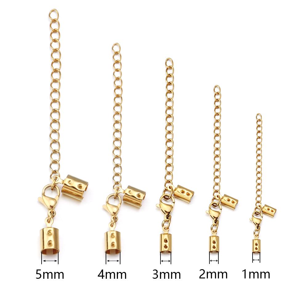 5sets Stainless Steel Leather Cord Clips End Caps With Lobster Clasp Extension Chain Connectors For DIY Jewelry Making Findings