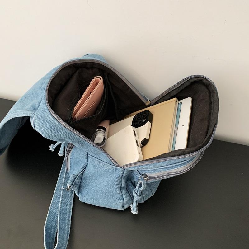 Vintage Solid Color Denim Backpack Large Capacity Multifunctional Chest Bag
