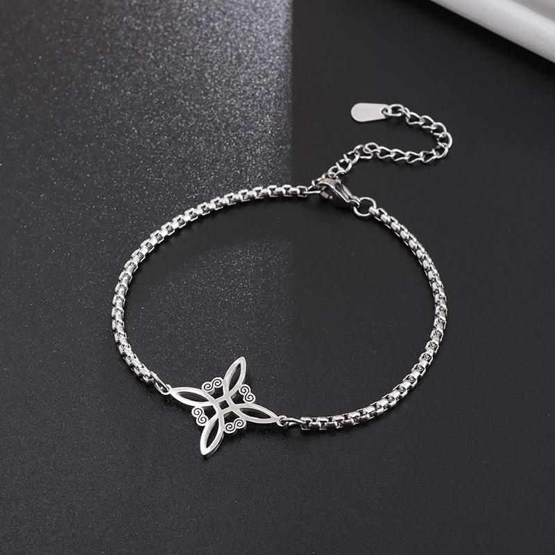 Witchcraft Witch Knot Bracelet Stainless Steel Geometric Hollow Flower Box Chain Cuff Bracelet Ladies Protection Amulet Jewelry