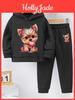 Exquisite Autumnwinter Girls Fashion 2sets Pattern Printed With Fleece Warm Lined Hoodie And Tracksuit Pants